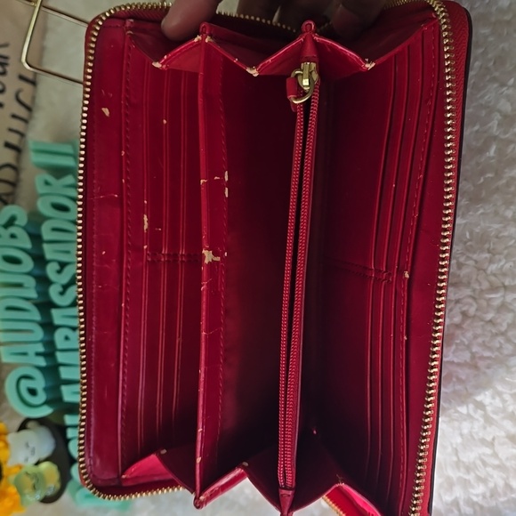 Coach Red Leather Zip Wallet with Gold Buckle - Picture 10 of 15